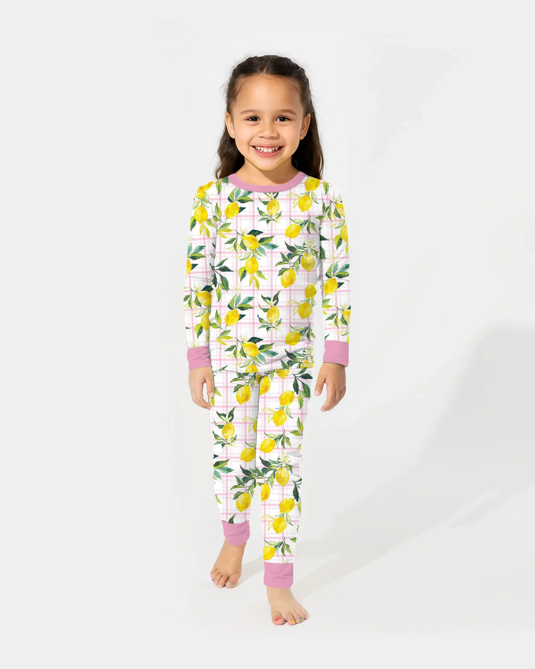 Mediterranean Lemons Family Matching Bamboo Two Piece Long Sleeve Pajama Set