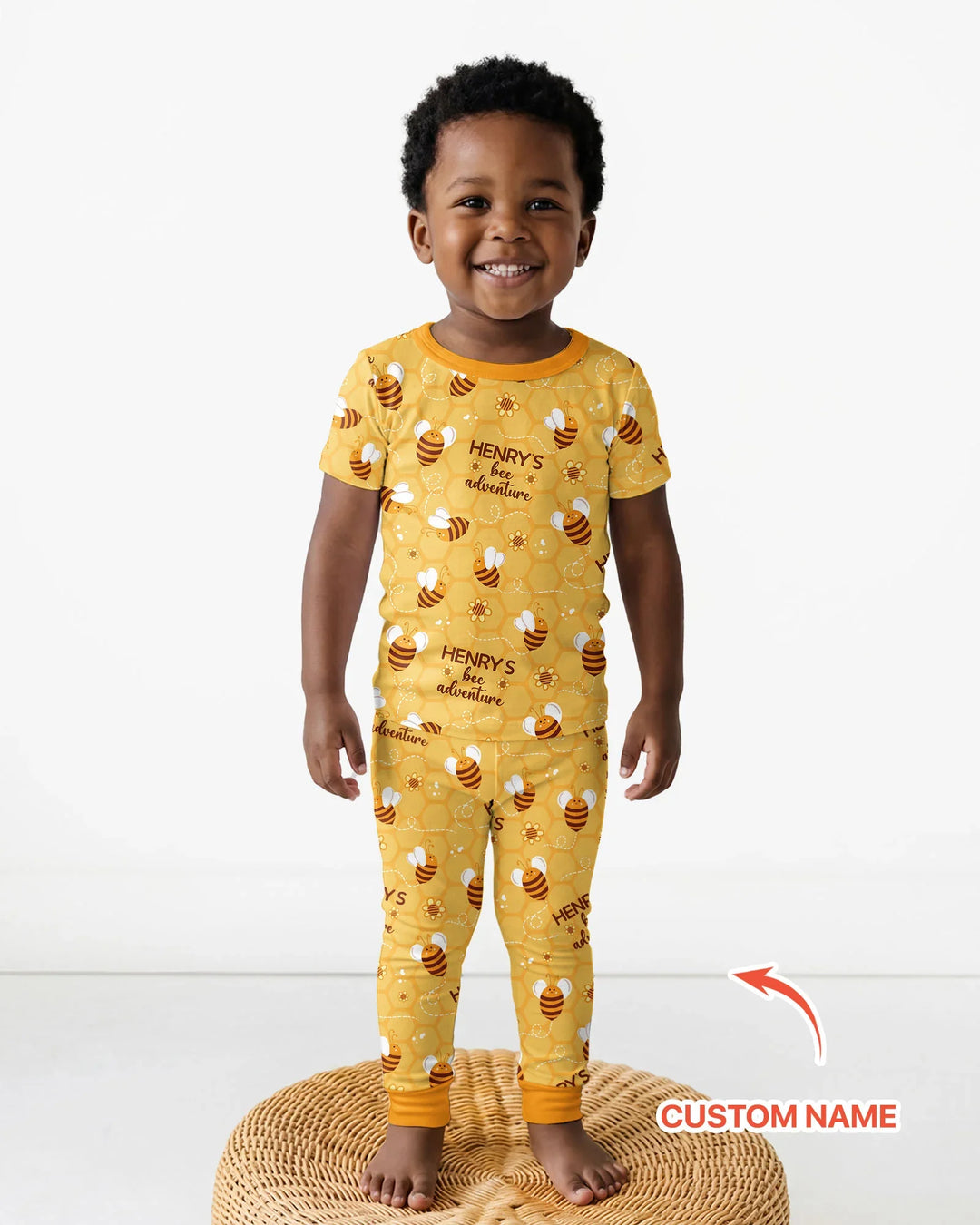 Custom Name Bee Back To School Bamboo Two Piece Short Sleeve Pajama Set