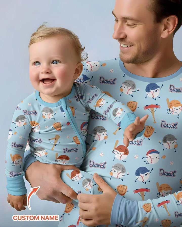 Custom Name Ballparl Family Matching Bamboo Men's Pajama Set