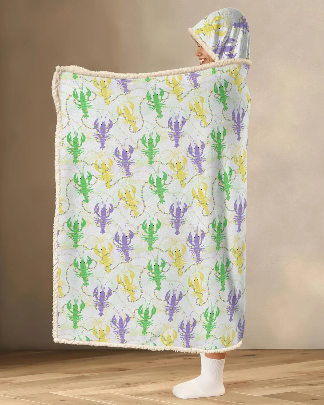 Mardi Gras Crawfish Family Matching Wearable Bamboo Blanket Hoodie
