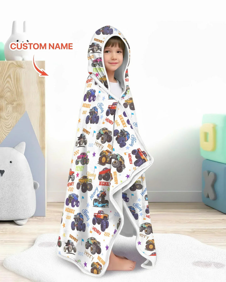 Monster Truck Custom Name Bamboo Wearable Hooded Blanket