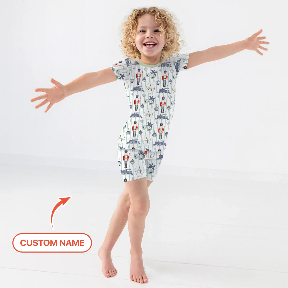 Custom Nutcracker Medium Blue Two Piece Short Sleeve Shorts Pajama Set , Custom Nutcracker Medium Blue Two Piece Short Sleeve Shorts Pajama Set - 12-18M