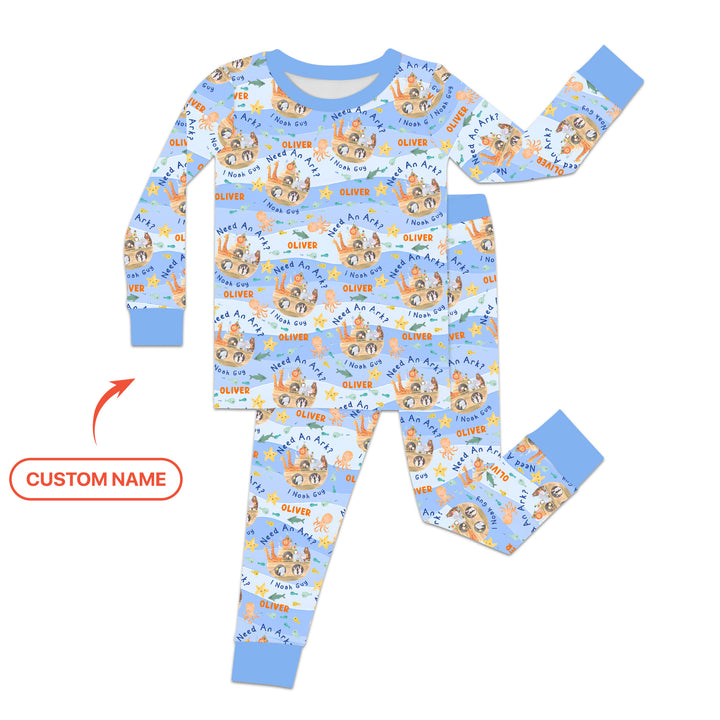 Noah’s Ark Custom Name Boy Two Piece Long Sleeve Pajama Set