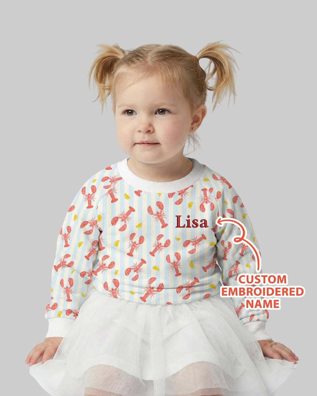 Sudadera con cuello redondo de bambú personalizada bordada con diseño de cangrejo de río para bebé