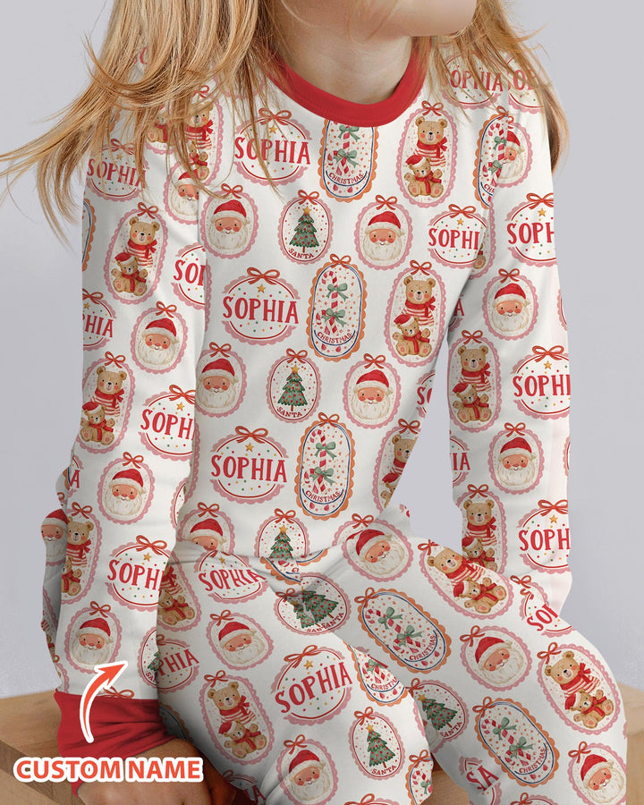 Vintage Christmas Cameo Bamboo Two Piece Long Sleeve Pajama Set