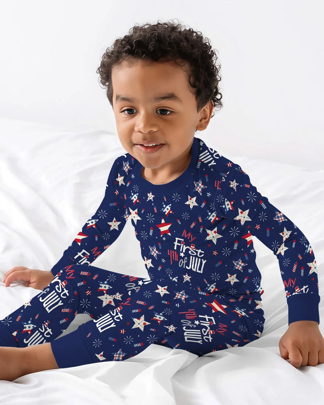 My First 4th of July Star Striped  Bamboo Two Piece Long Sleeve Pajama Set