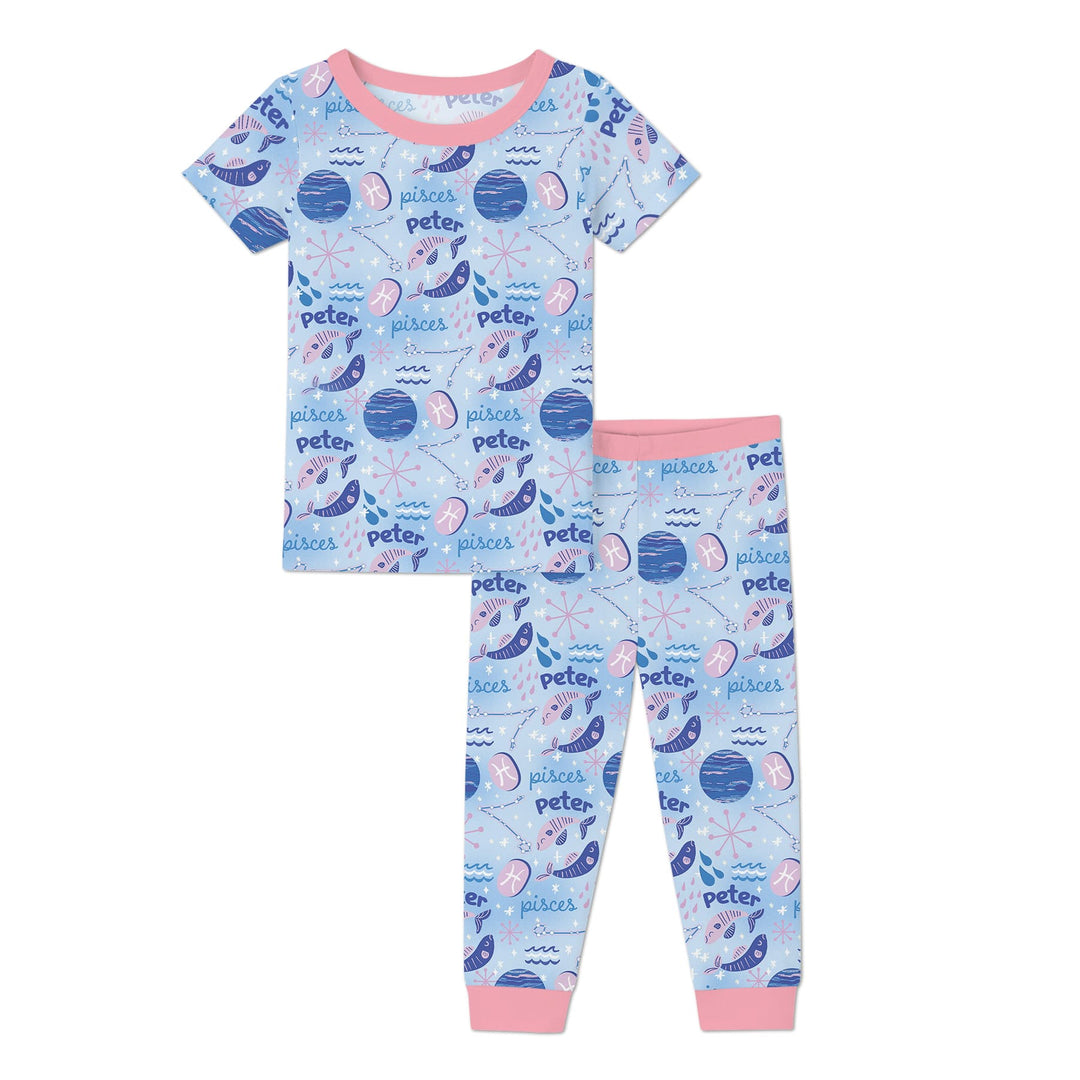 Custom Name Zodiac Pisces Two Piece Short Sleeve Pajama Set