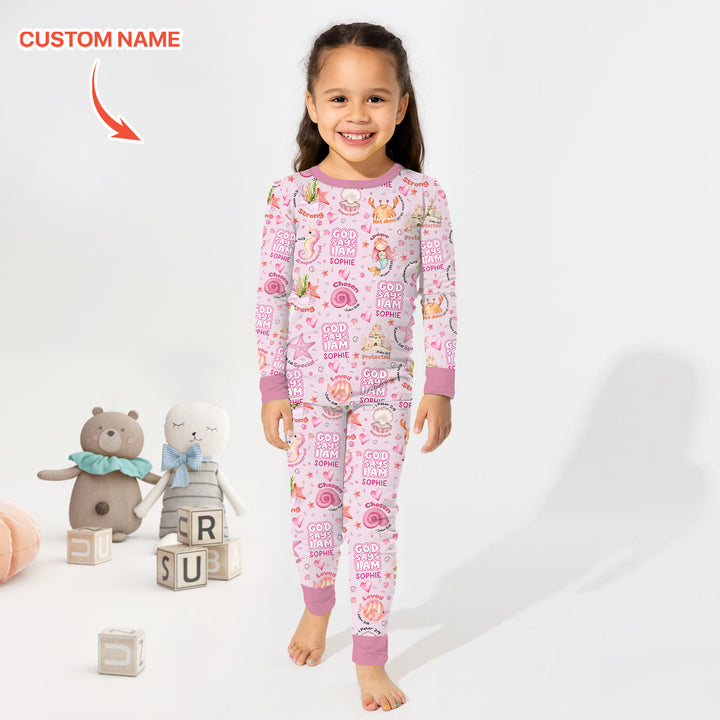 Mermaid God Says I Am Custom Name Two Piece Long Sleeve Pajama Set