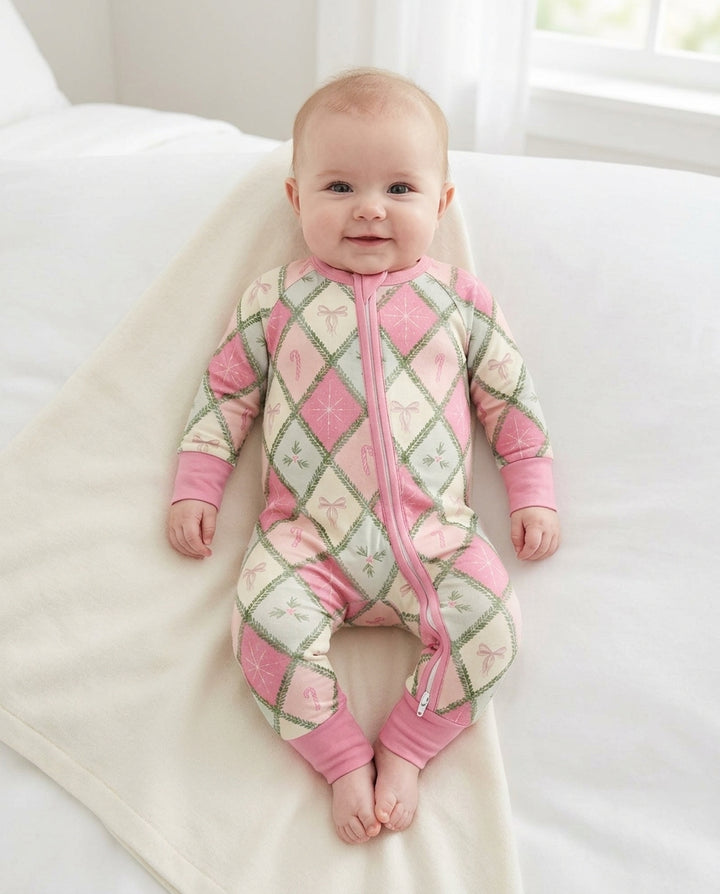 Pink Christmas Patchwork Mommy & Me Matching Bamboo Convertible Zippy