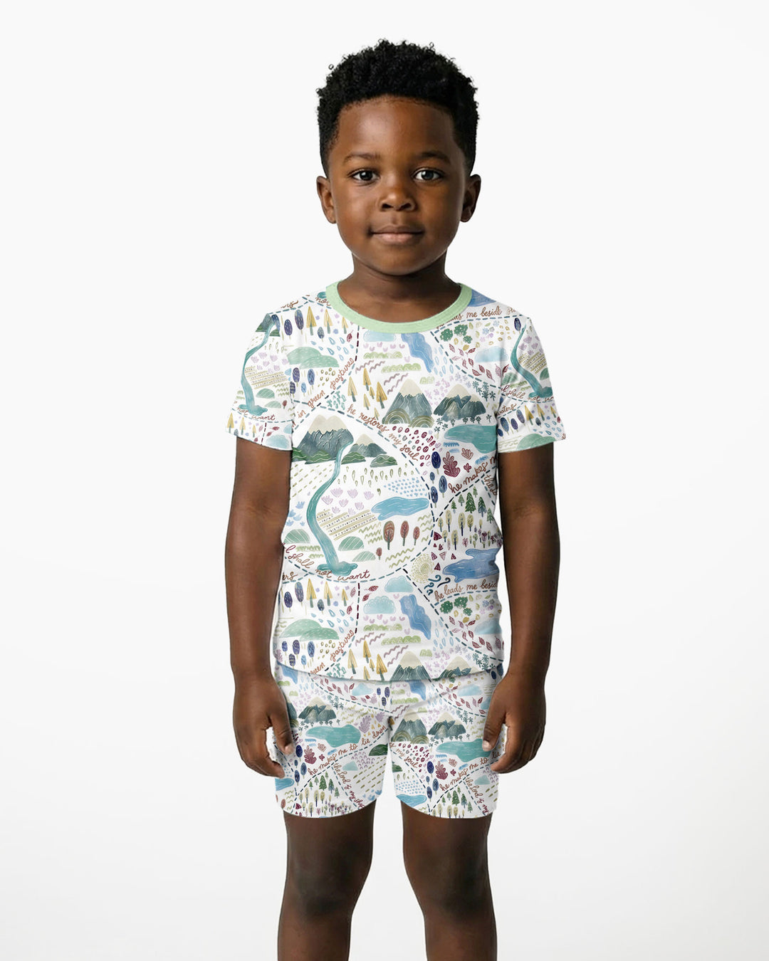 Whimsical Psalms 23 Map Bamboo Two Piece Short Sleeve Shorts Pajama Set