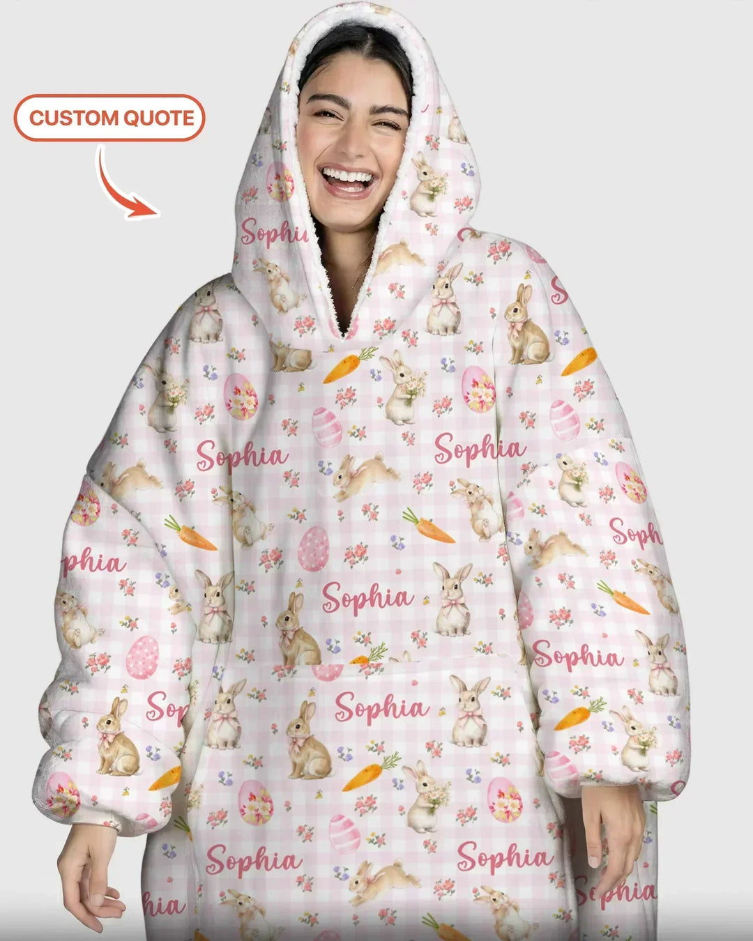 Custom Name Bunny Garden Blanket Hoodie