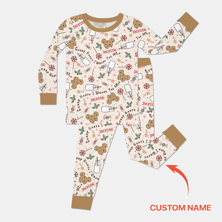 Custom Name Sorry Santa I Drank The Milk Two Piece Long Sleeve Pajama Set