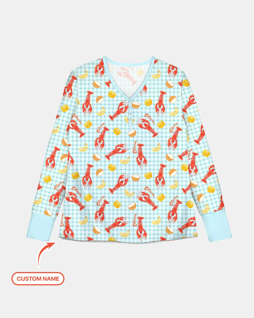 Conjunto de Pijama de Bambú para Mujer de Temporada de Cangrejos Preppy con Nombre Personalizado
