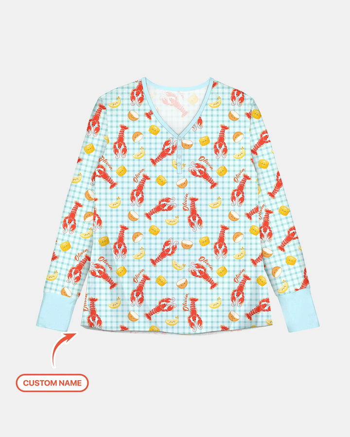 Conjunto de Pijama de Bambú para Mujer de Temporada de Cangrejos Preppy con Nombre Personalizado