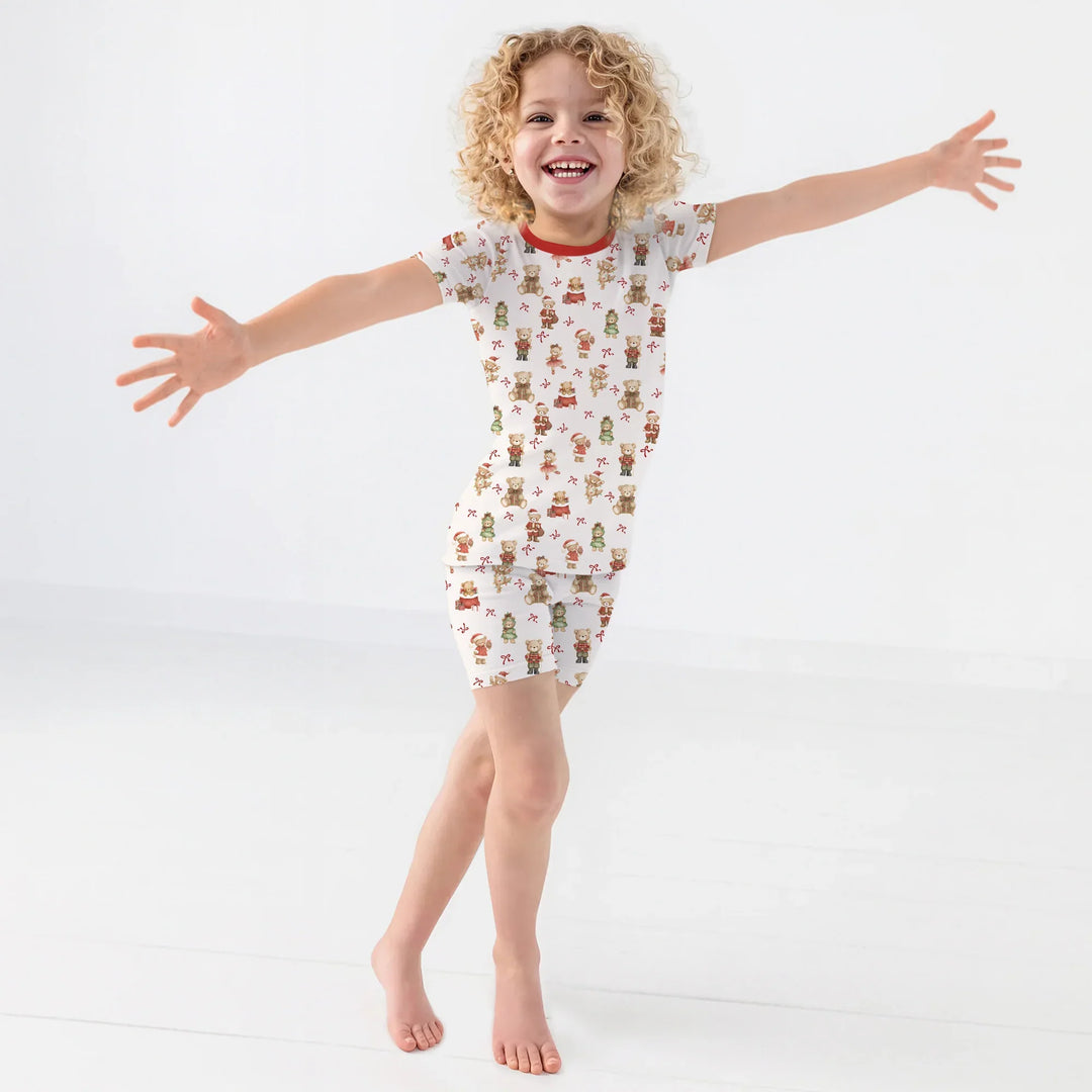 Christmas Teddy Bears Two Piece Short Sleeve Shorts Pajama Set