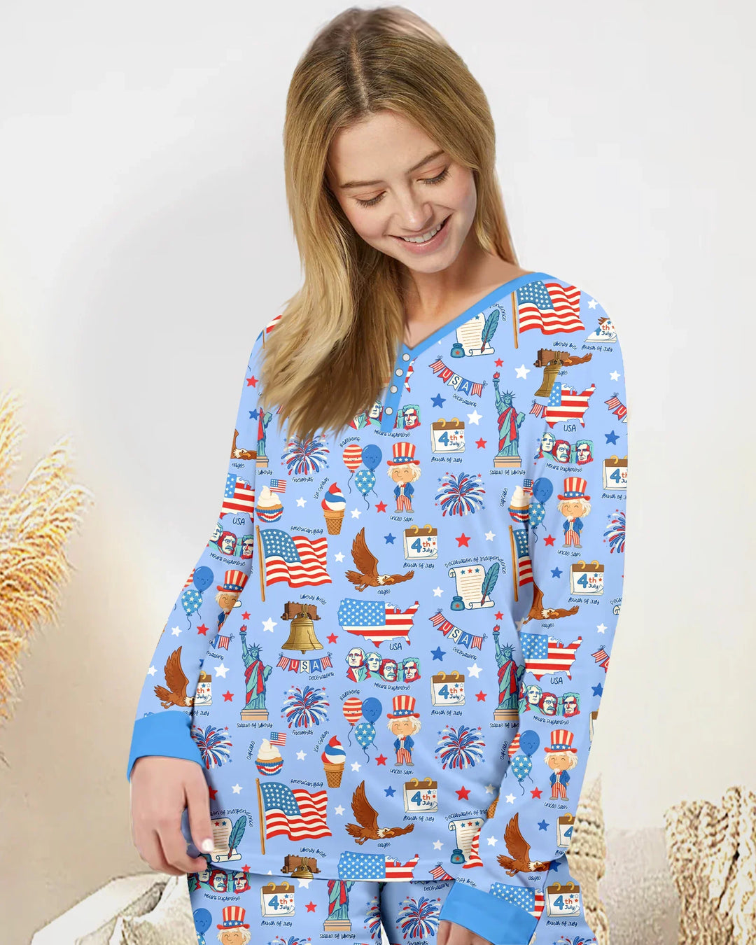 Hand Drawn Patriotic Iconic Bamboo Women Pajama Set