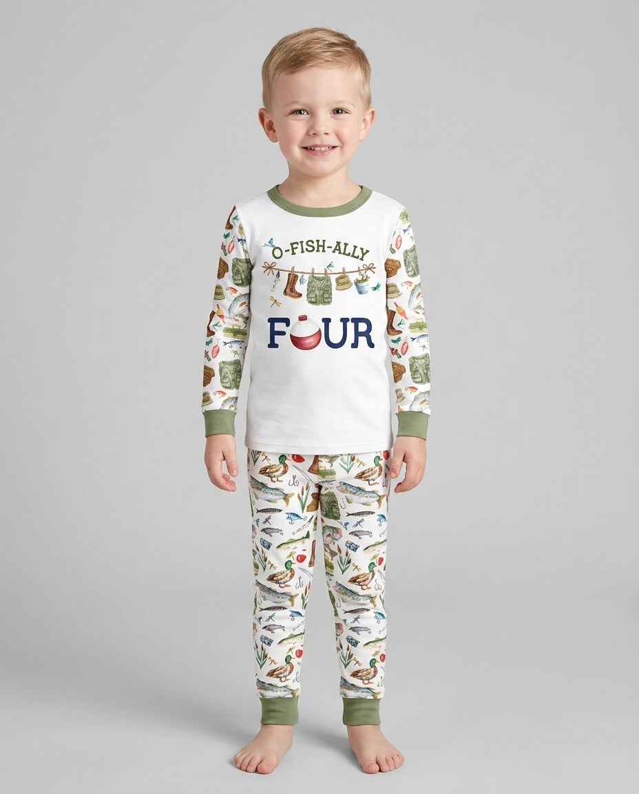 O-Fish-Ally Birthday – Personalized Name & Age Bamboo Two Piece Long Sleeve Pajama Set