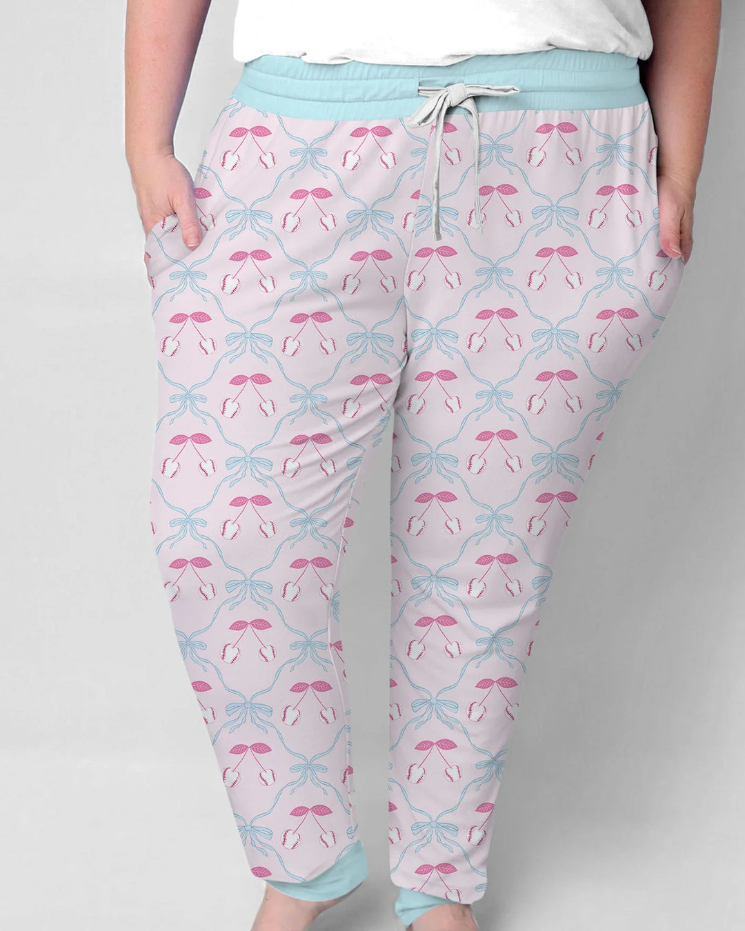 Conjunto de pijama de bambú a juego para mujer, mamá e hija, de béisbol y sóftbol con cerezas