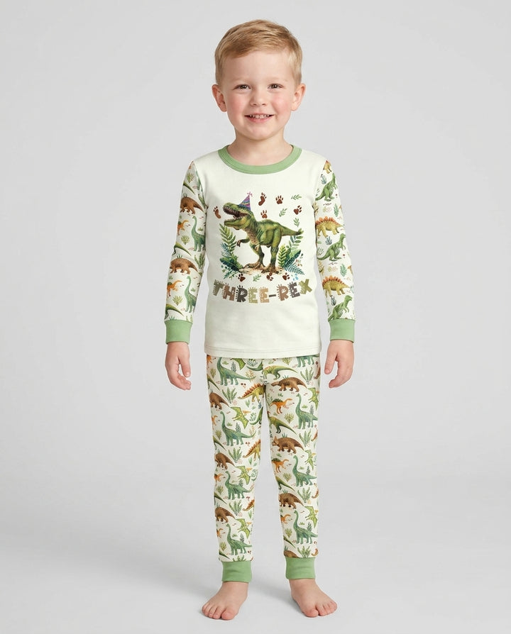 Dinosaur Birthday Boy Bamboo Two Piece Long Sleeve Pajama Set