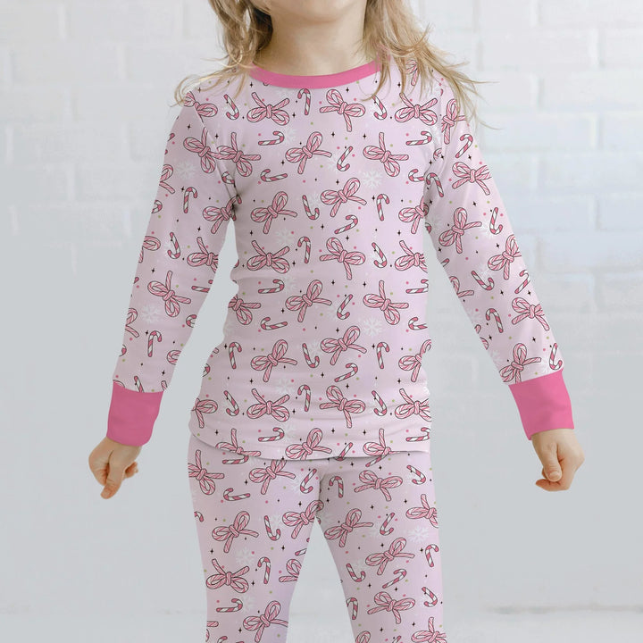 Pink Candy Bows Two Piece Long Sleeve Pajama Set