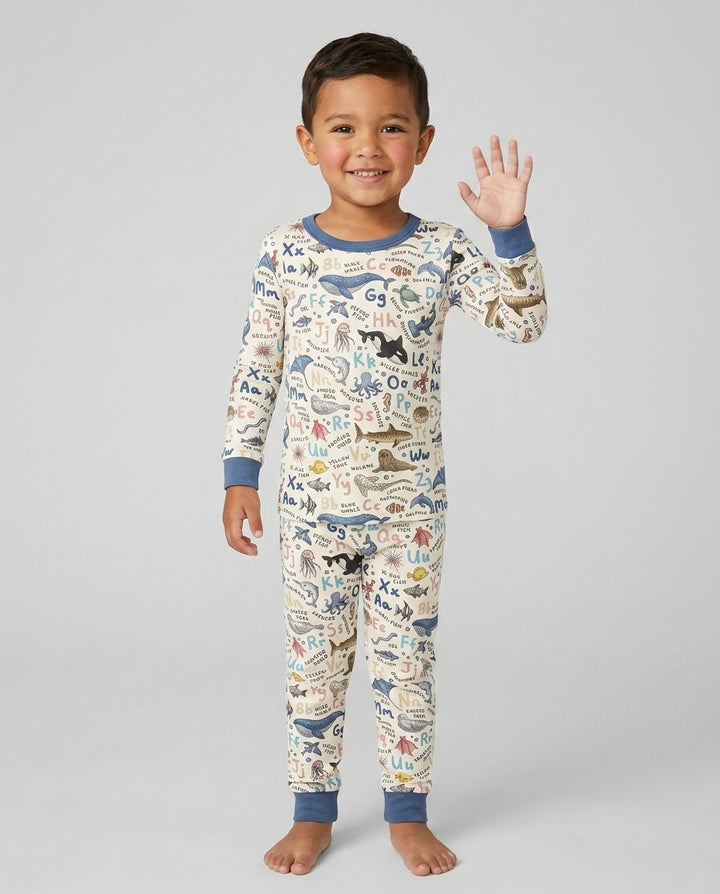 Ocean Animal Alphabet Bamboo Two Piece Long Sleeve Pajama Set