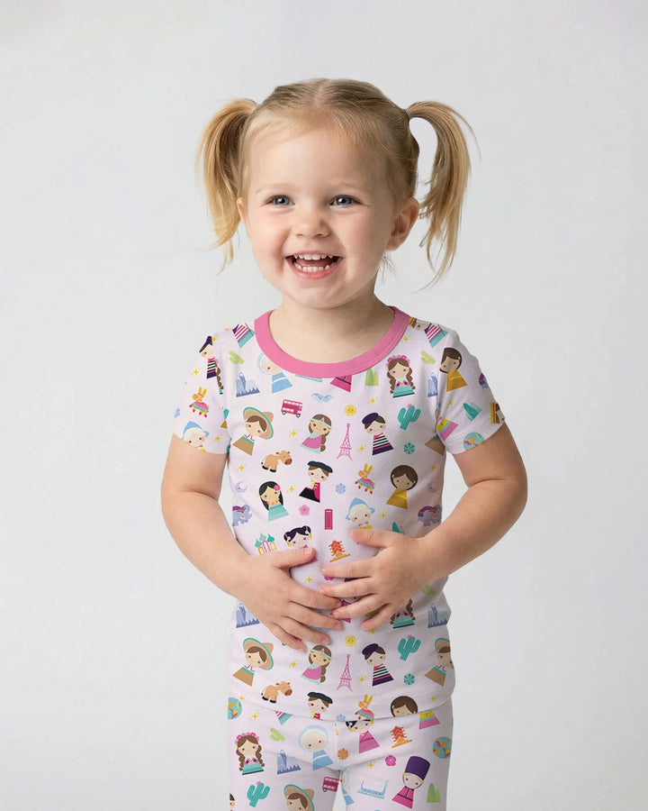 Tiny Friends Around the World Bamboo Two Piece Short Sleeve Pajama Set