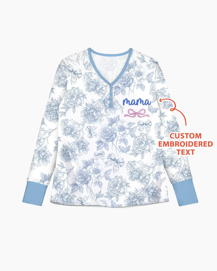 Custom Embroidered Mommy and Me Toile Matching Bamboo Women Pajama Set