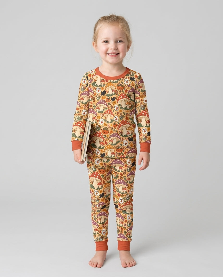 Fall Ghost Mushrooms  Bamboo Two Piece Long Sleeve Pajama Set