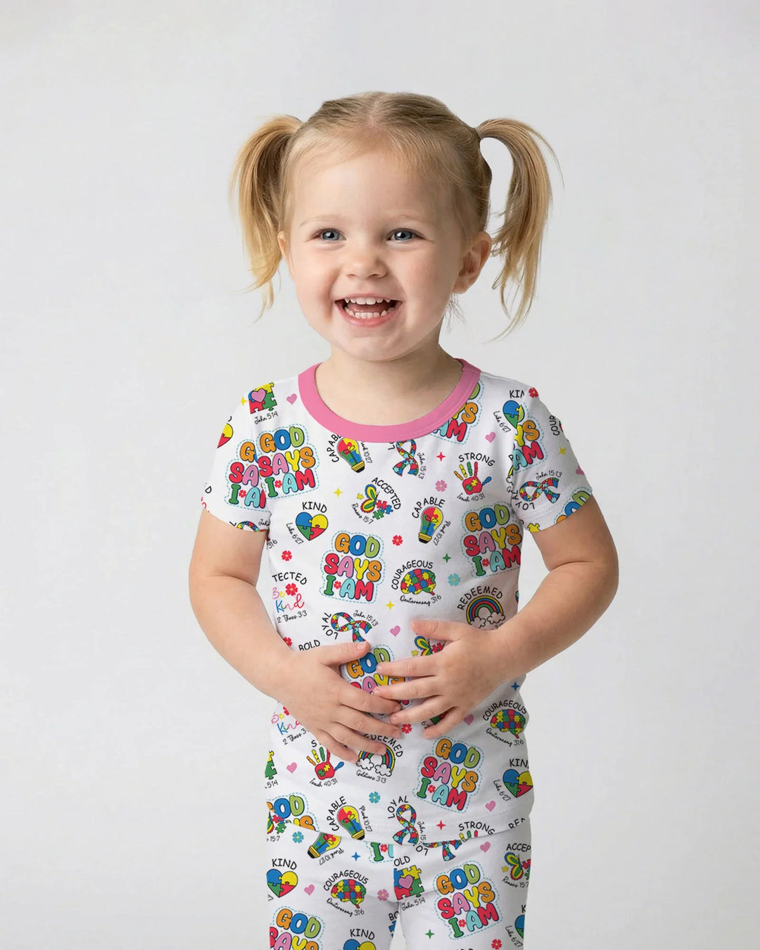 God Says I Am Autism Awareness Bamboo Two Piece Short Sleeve Pajama Set