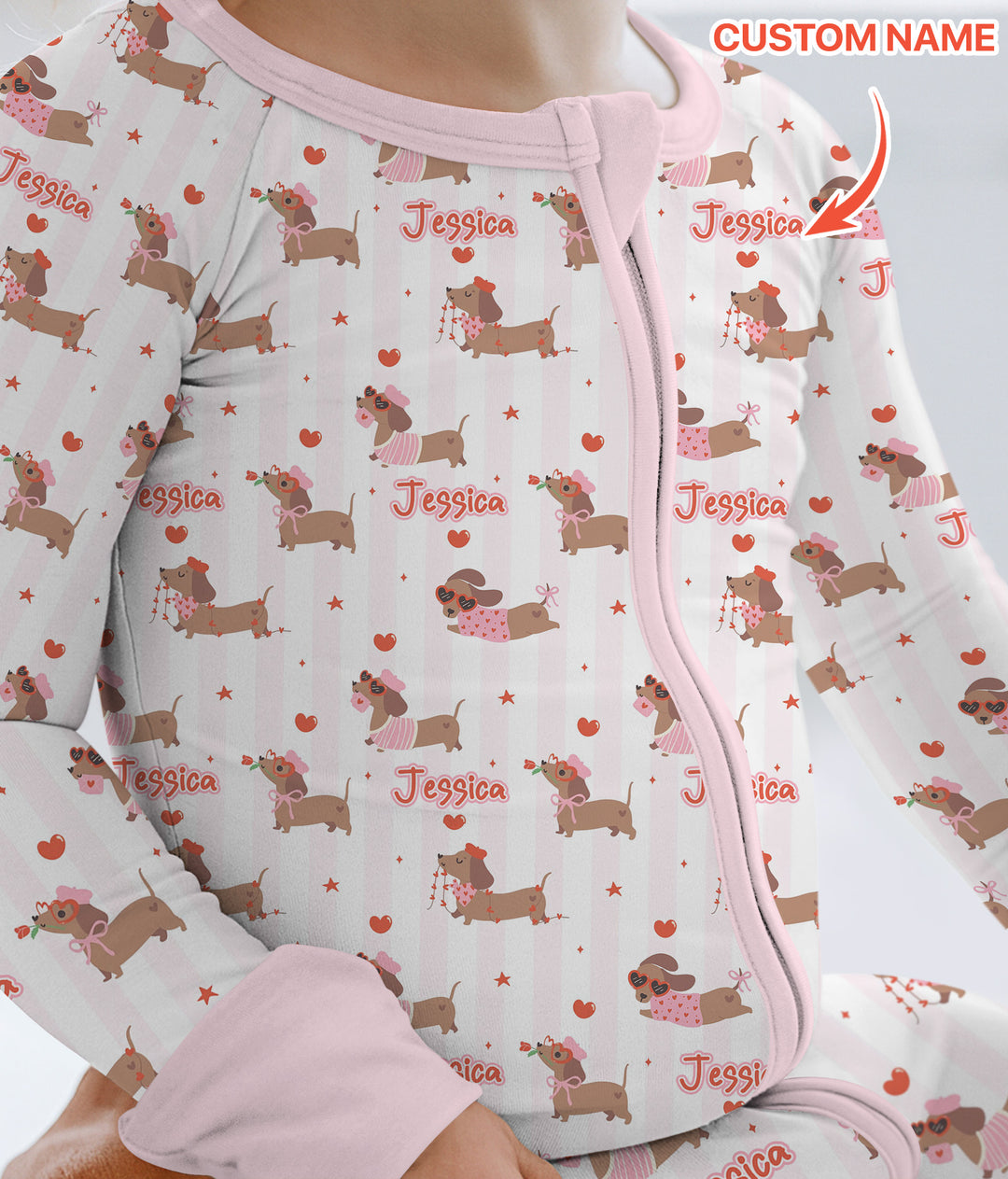Custom Name Valentine Dachshund Family Matching Convertible Zippy