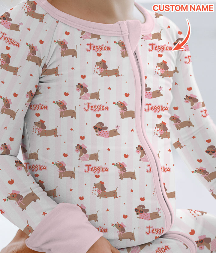 Custom Name Valentine Dachshund Family Matching Convertible Zippy