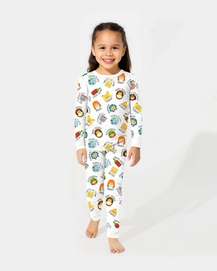 Cute Passover Characters Bamboo Two Piece Long Sleeve Pajama Set