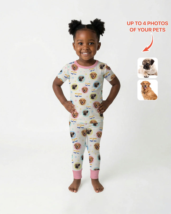 Best Friend Custom Name And Pet Photos Bamboo Two Piece Short Sleeve Pajama Set