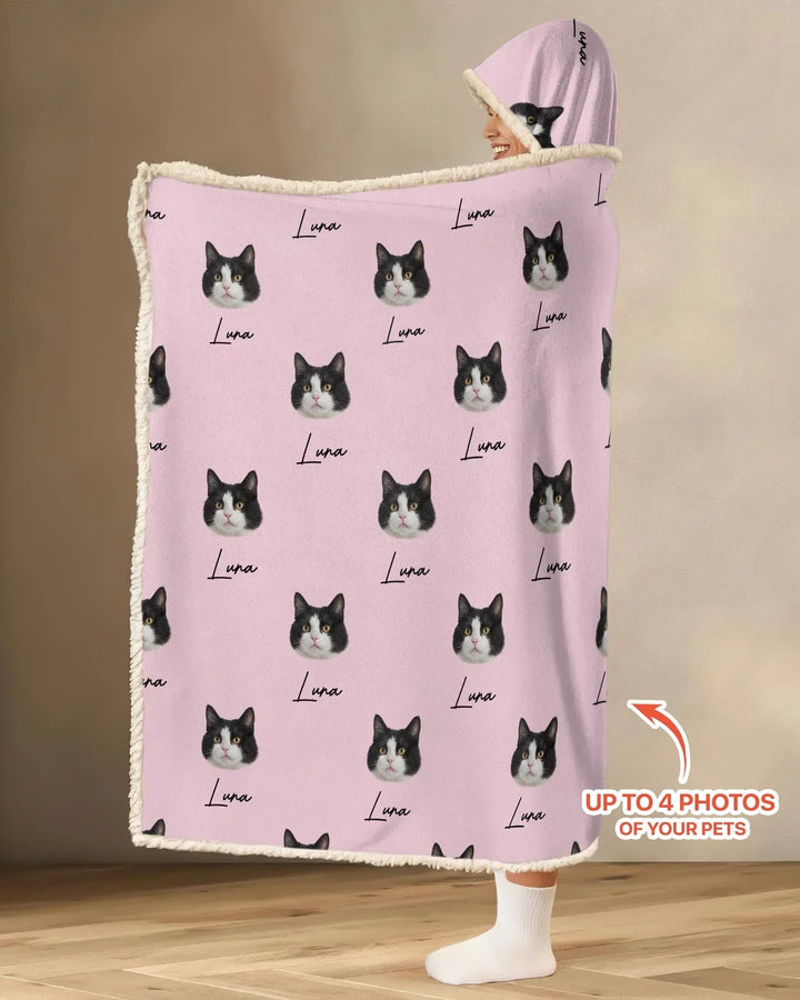 Custom Name and Pet Photos Wearable Hooded Blanket