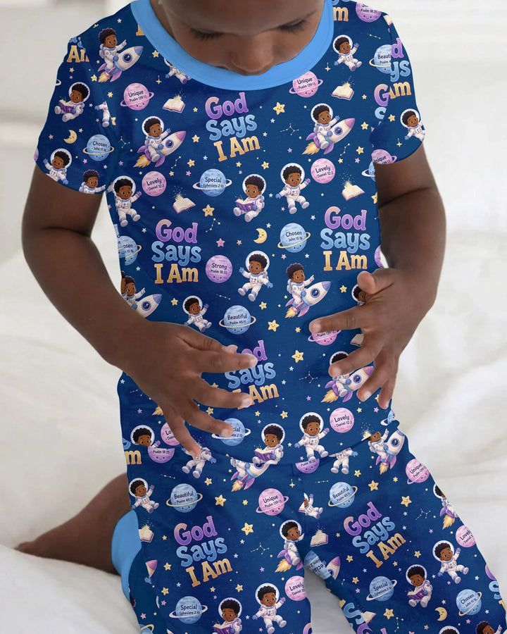 Black Boy God Says I Am Bamboo Two Piece Short Sleeve Pajama Set