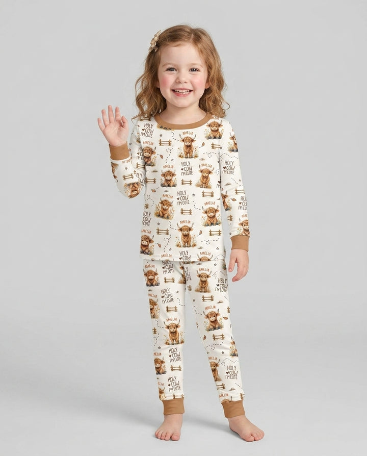 Holy Cow I'm Cute Personalized Bamboo Two Piece Long Sleeve Pajama Set