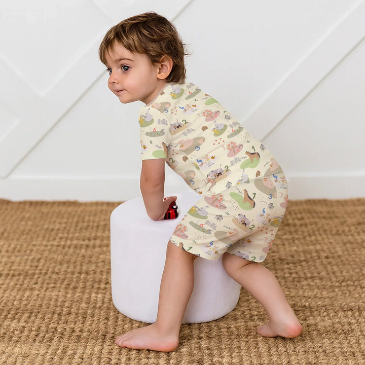 Farm Animal Counting Two Piece Short Sleeve Shorts Pajama Set