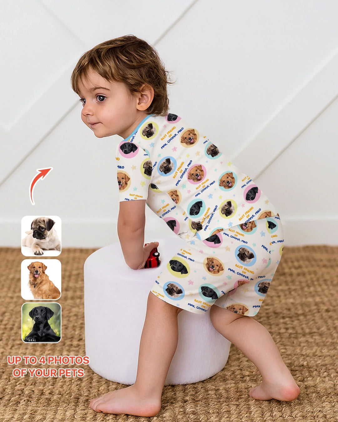 Best Friend Custom Name And Pet Photos Bamboo Two Piece Short Sleeve Shorts Pajama Set