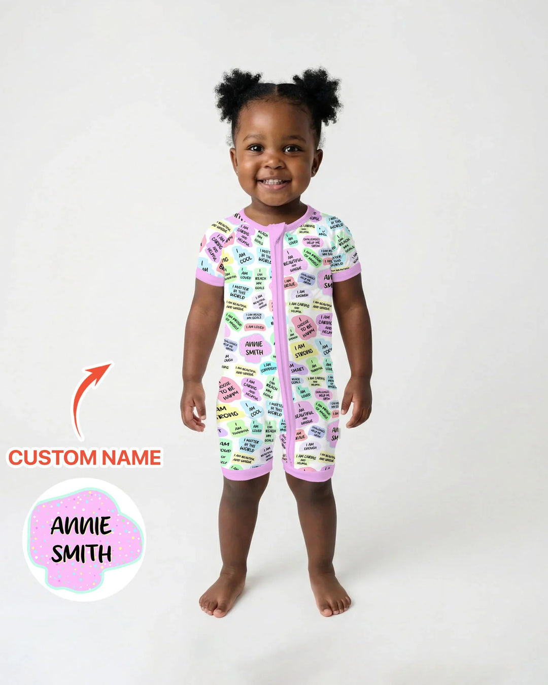 Afirmación diaria mamá y bebé - Pijama corto de bambú con cremallera