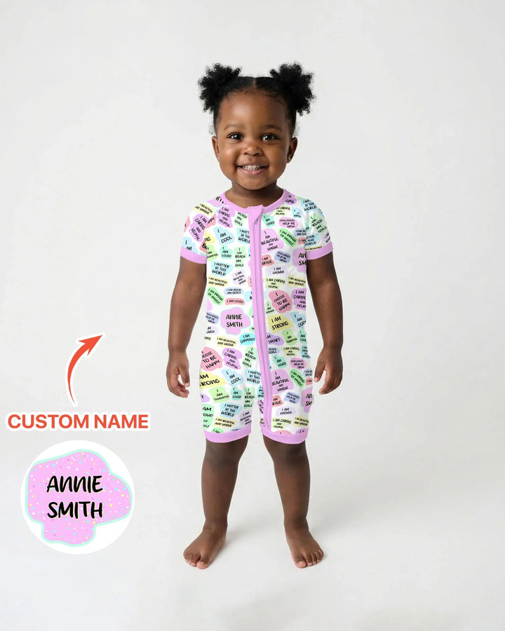 Afirmación diaria mamá y bebé - Pijama corto de bambú con cremallera