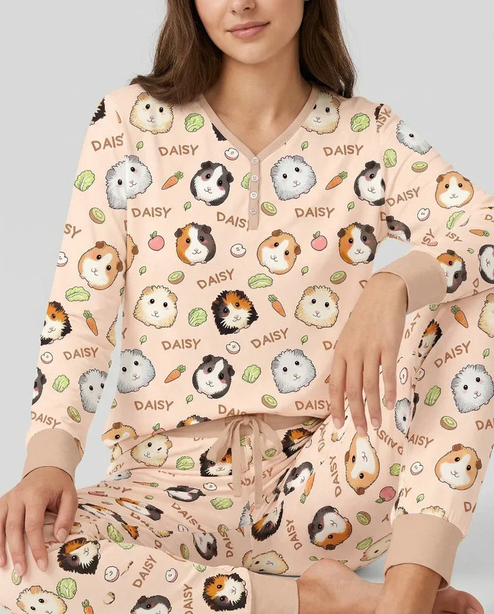 Pijama de bambú para mujer con el nombre de adorables cobayas