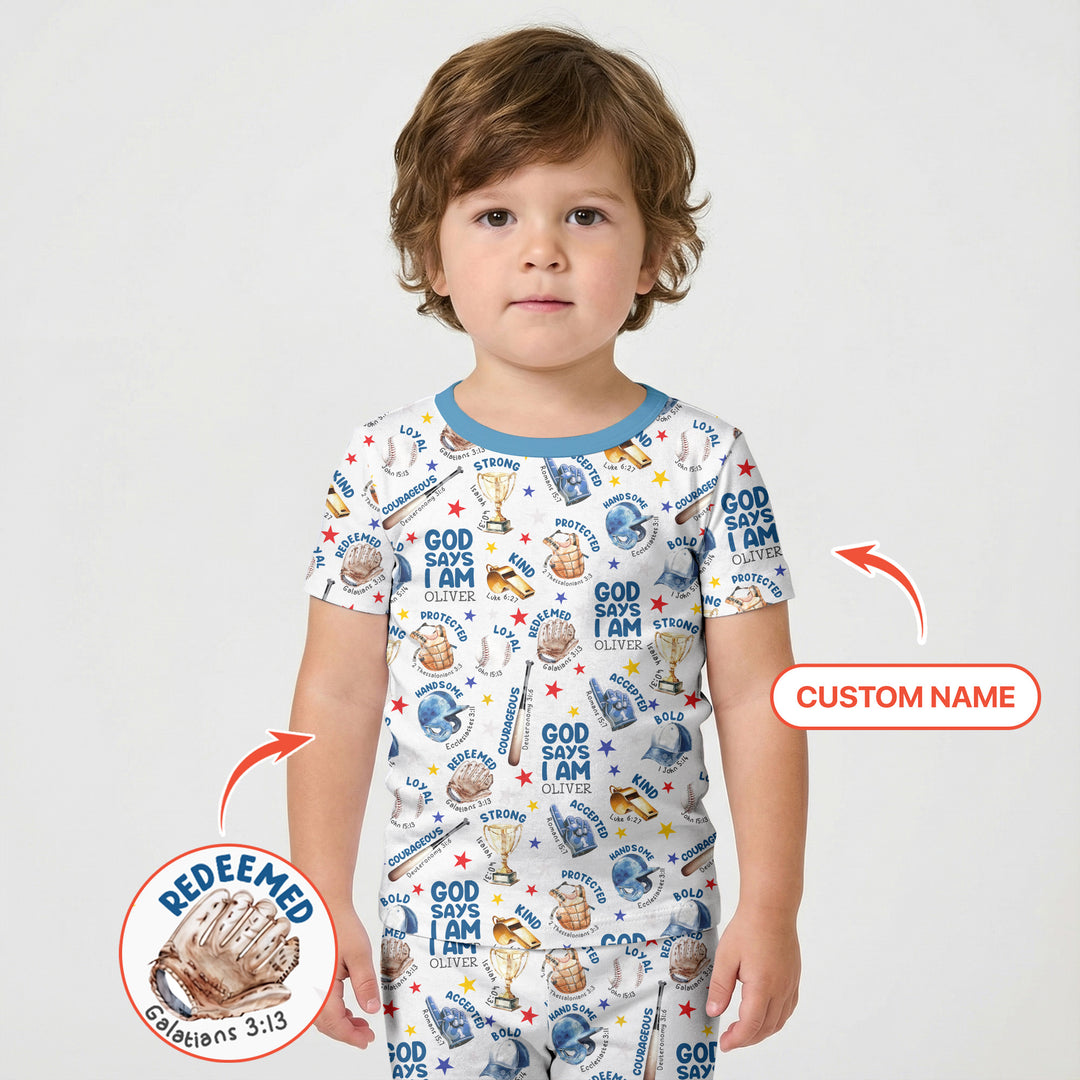 Baseball God Says I Am Custom Name Two Piece Short Sleeve Shorts Pajama Set