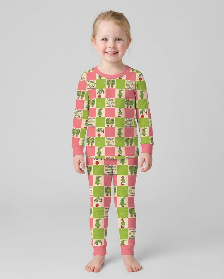 Nothing Butt Merry Christmas Checkerboard Bamboo Two Piece Long Sleeve Pajama Set