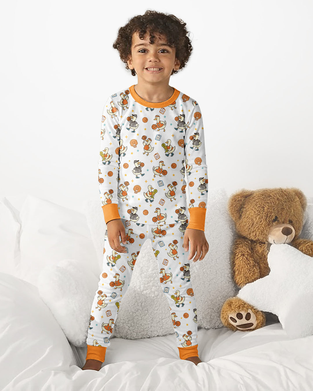 Silly Goose Playing Basketball Bamboo Two Piece Long Sleeve Pajama Set