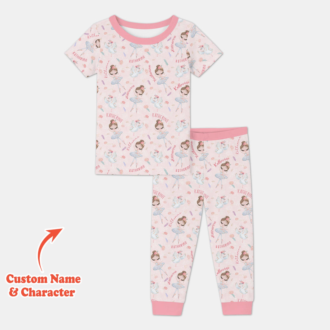 Custom Name Ballerina Doll Two Piece Short Sleeve Pajama Set