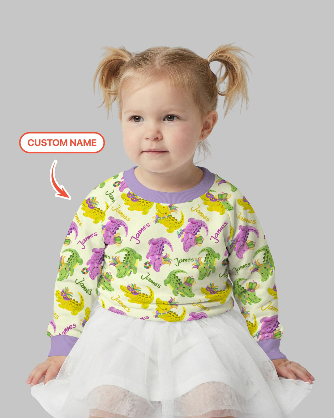 Custom Name Mardi Gras Alligator Crewneck Sweatshirt