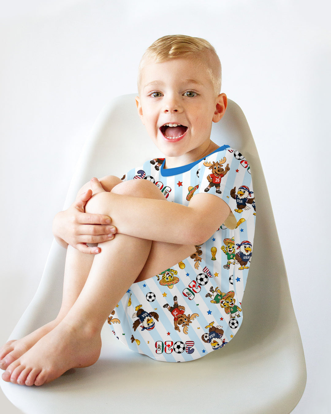 Striped Cute Mascots Soccer Cup 2026 Bamboo Two Piece Short Sleeve Shorts Pajama Set