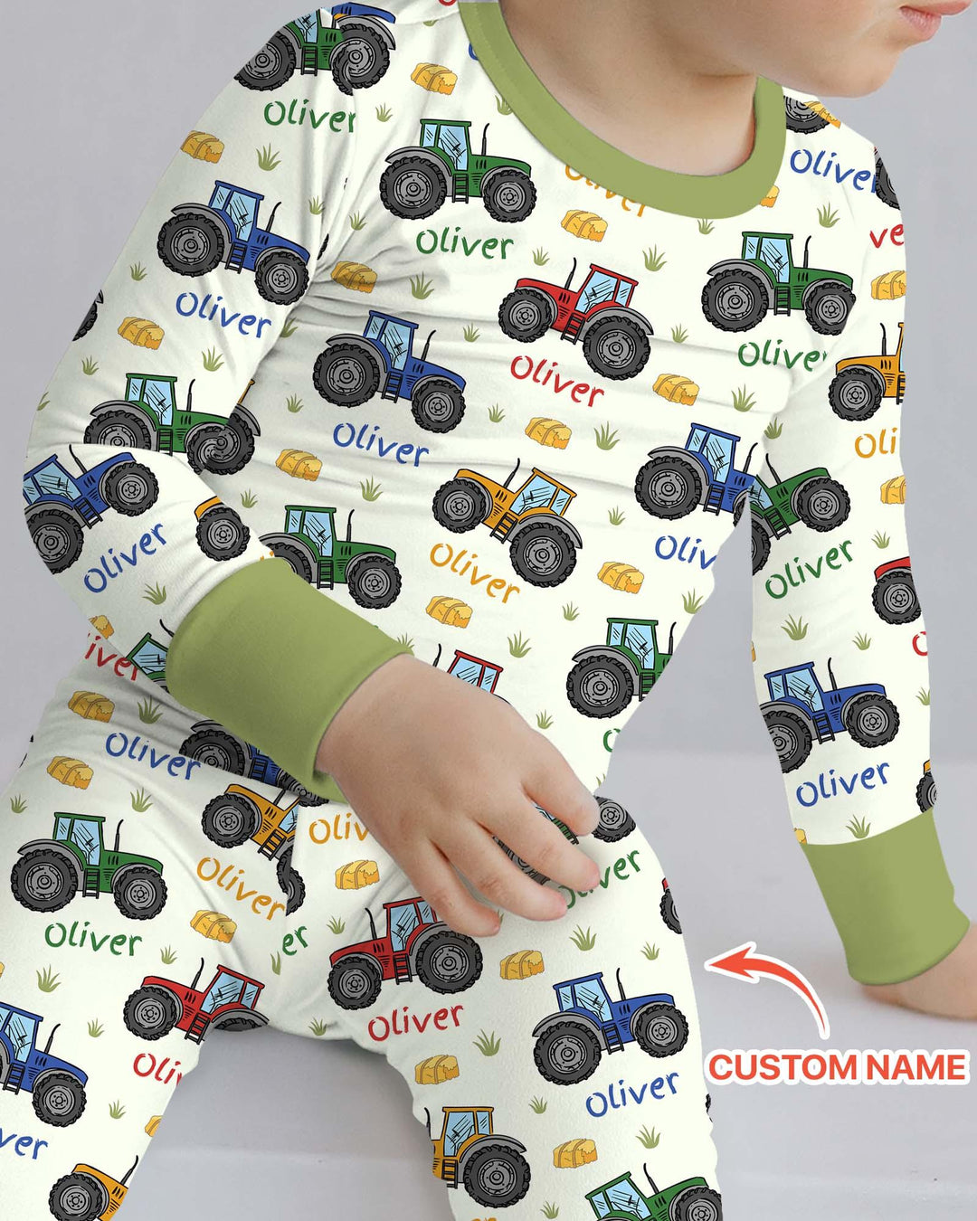 Conjunto de pijama de manga larga de dos piezas de bambú personalizado con el nombre "Un poco de tierra nunca hizo daño"