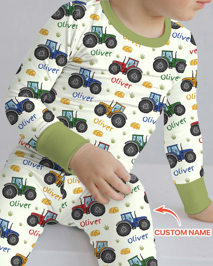 Conjunto de pijama de manga larga de dos piezas de bambú personalizado con el nombre "Un poco de tierra nunca hizo daño"