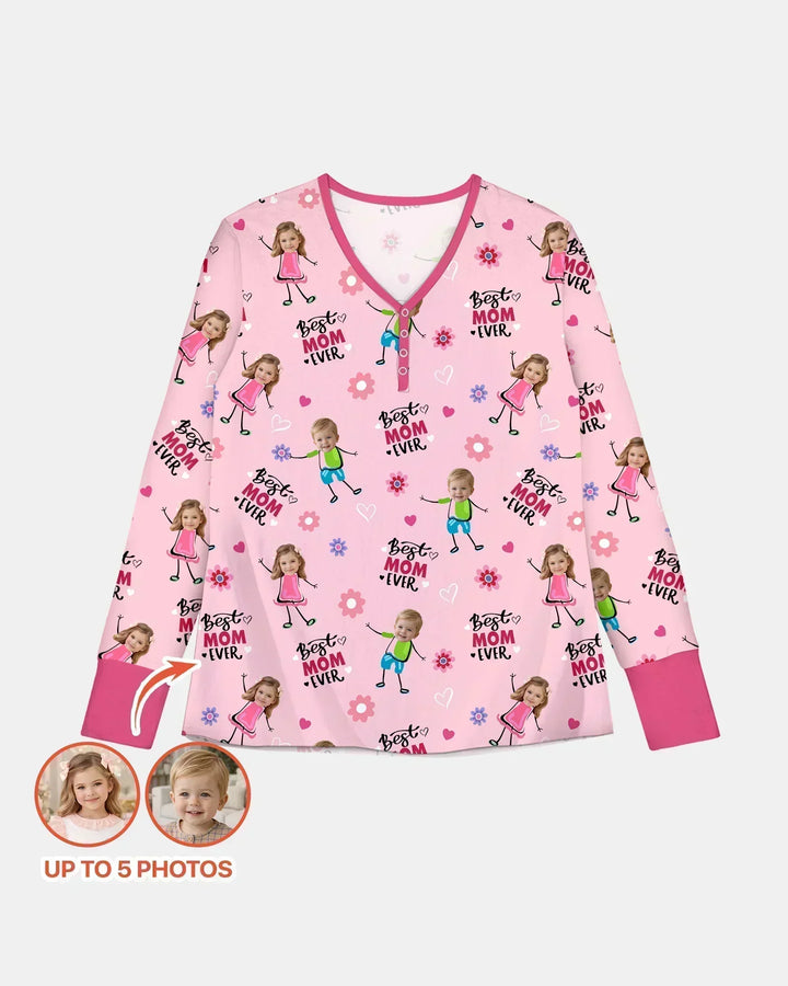 Custom Photo "Best Mom Ever" Doodle Bamboo Women Pajama Set